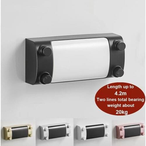 Black/Silver Retractable Clothesline Steel Wire Double Row Indoor Laundry Hanger Dryer Invisible Clothes Drying Rope Simple Rack