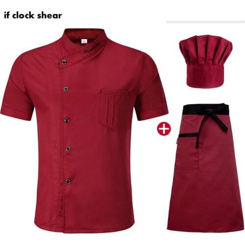 Unisex High Quality Kitchen cooking clothes chef Jacket Hat Apron Short Sleeved Chef Restaurant uniforms summer chef coat M-4XL