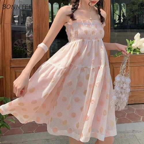 Dresses Women Spaghetti Strap Sweetie Summer Preppy Style Sleeveless Bow Ladies All-match Square Collar A-line Knee Length Chic