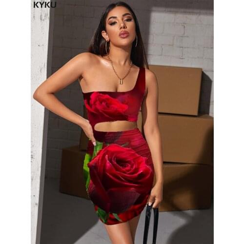 KYKU Brand Rose Flower Dresses Women Flowers Halter Sleeveless Romantic Vestido Sexy Red Pleating Womens Clothing Party New Boho