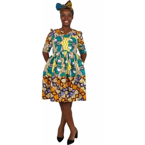 In Stock Africa Dress For Women Wax Print Dresses Dashiki Plus Size Africa Style Clothing for Women Office Dress WY667