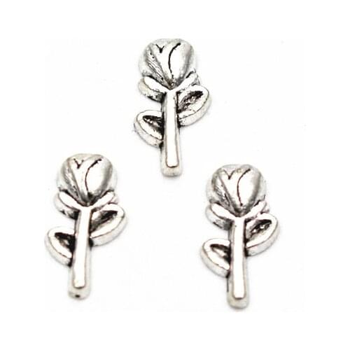 Hot selling 10pcs/lot rose Floating charms Alloy flower Charms Living glass Memory Lockets DIY woman Jewelry
