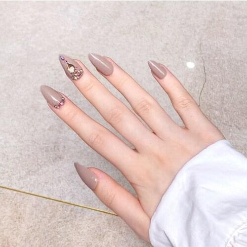24PCS Presson Jelly Gel Full Cover Acrylic Fingernail Luxury Diamond Almond Long Fake Nails with Designs JP1860-B3