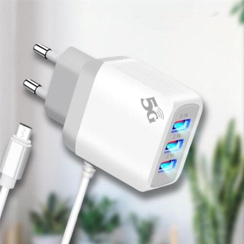 3.1A Luminous Charger With Cable Charger Thin Pattern 3 USB With Line Charger Luminous Charging Head