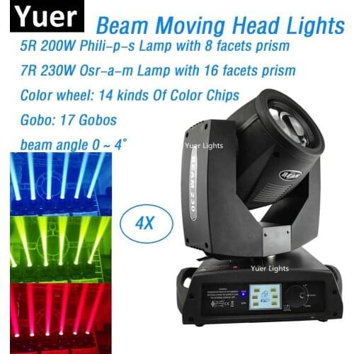 4XLot 230W 7R Sharpy Beam Moving Head Lights Beam 200W Beam 5R Moving Head Gobo Lights 16/8 Facets Prism For Stage Theater Disco