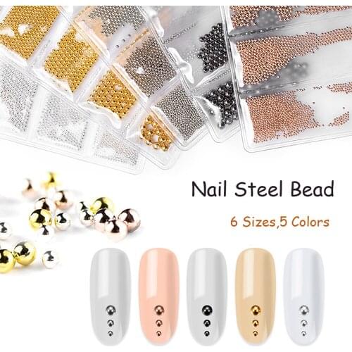 6 Grids Nail Art Caviar Beads Micro Pixie, 0.5-3mm Silver/Rose Gold Ornament Tiny Steel Jewelry Manicure DIY Decoration#DXM09