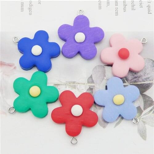 Julie Wang 6PCS Resin Flower Charms With Nail Polymer Clay Flat Back Flowers Earrings Bracelet Jewelry Making Accessory