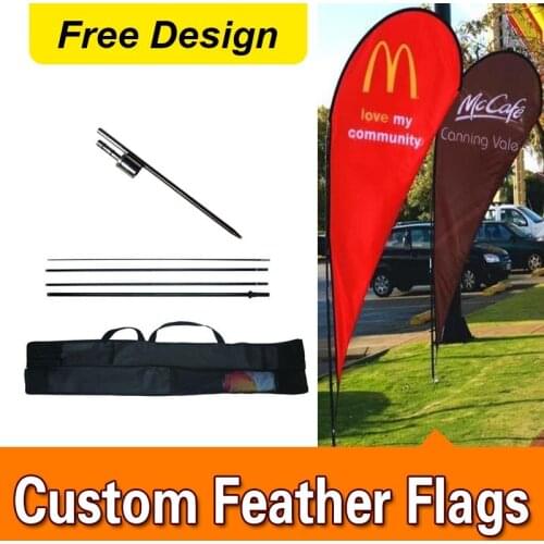 Free Design Free Shipping Double Sided Inground Spike Teardrop Flags Banners Signs Advertising Open Feather Flags Feather Sign