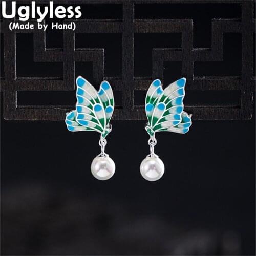 Uglyless Vivid Butterflies Jewelry Sets for Women Natural Pearls Necklaces Earrings Rings 925 Silver Insects Brincos + Chains