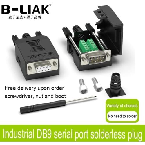 DB9 Connector RS232 Male Female D-SUB 9 Pin Plug Wire Sleeve RS485 Breakout Terminals 21/24 AWG Wire Solderless Connectors DB9