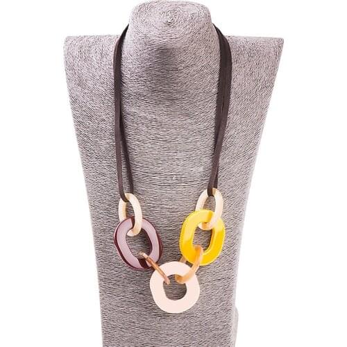 GuanLong Long Rope Leather Necklace with Resin Acrylic Pendant Fashion Statement Necklaces Jewelry For Women Christmas Gifts