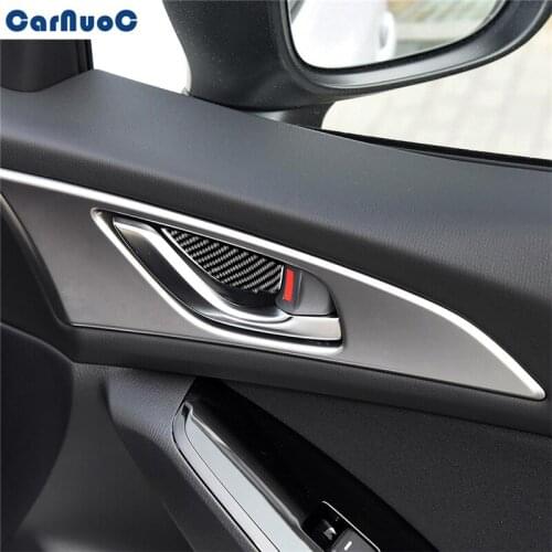 For Mazda 3 Axela 2014 2017 2018 Car Inner Door Bowl Handle Panel Trim Decal Black Carbon Fiber Sticker Styling Accessories