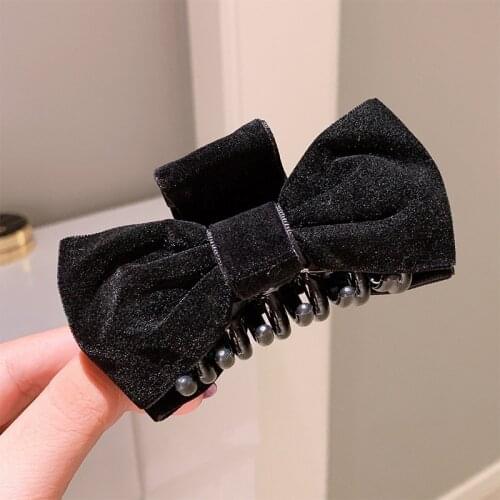 Double Size Black Velvet Bowknot Hair Claws Plastic Crab Clip Girls Sweet Hair Clip Simple Handmade Barrette Hairpin Headdress