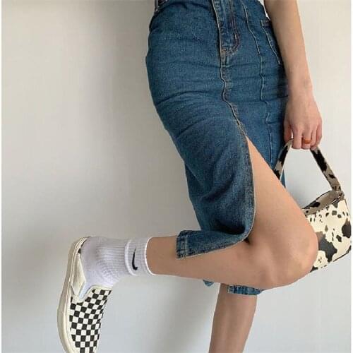 Vintage Stretch Split Jeans Skirt Women Korean High Waisted Slim Demin Skirts Faldas Mujer Moda 2021 New