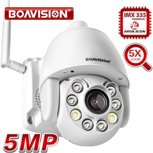 Super HD 5MP WIFI IP PTZ Camera Outdoor 5X Optical Zoom Mini PTZ Dome Wireless Camera Color Night Vision 60m Two Way Audio CamHi