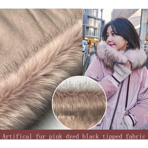 Artificial fur pink dyed black hair tip fabric from stock, factory direct sales support customization