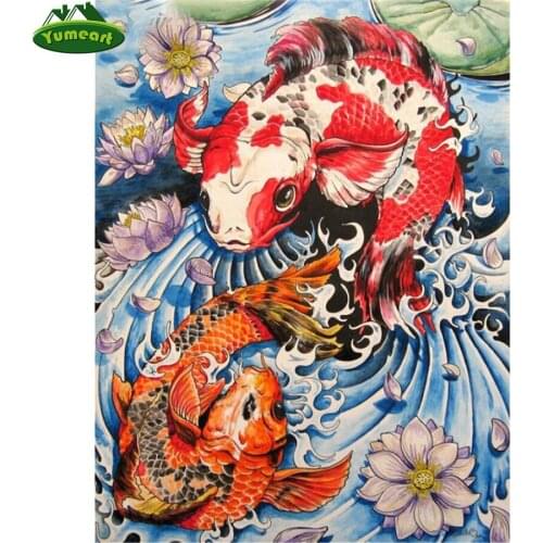 Full Square Drll 5D Diamond Painting By Number Koi Fish Lotus Picture Diamond Mosaic 5d Cross Stitch Rhinestone Embroidery Kits