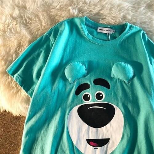 Summer New Korean Cartoon Strawberry Bear Print Short-sleeved T-shirt FemaleDesign Half-sleeved Top Tide Woman Tshirts