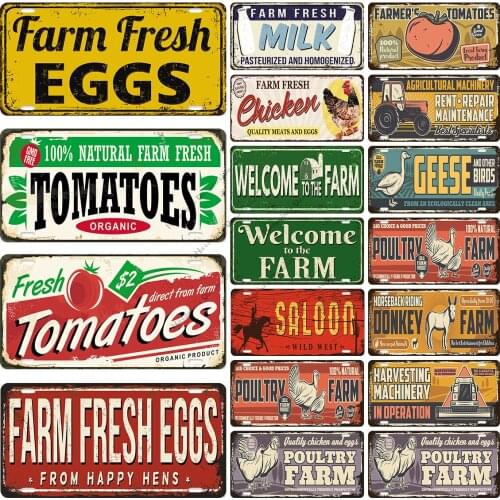 Farm Metal Tin Sign Fresh Food Metal Signs Poster Rusty Poultry Vintage Poster Home Bar Club Wall Decorative Plate Metal Plaque