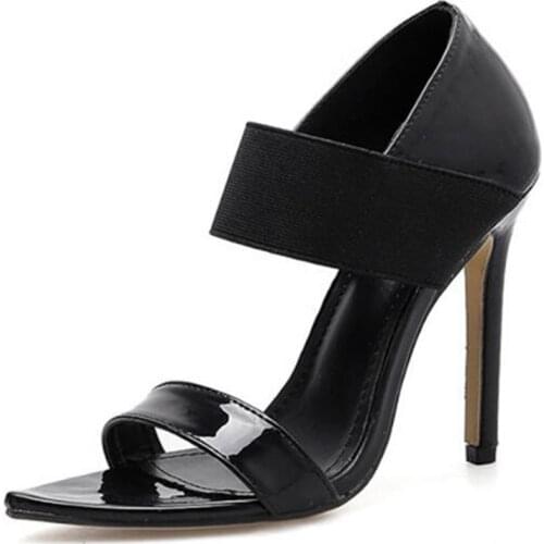 Fashion Thin High Heels Women Sandals Shoes Women Round Toe PU 11.5CM Slip On sandalias mujer 2020 women shoes size 35-42 black