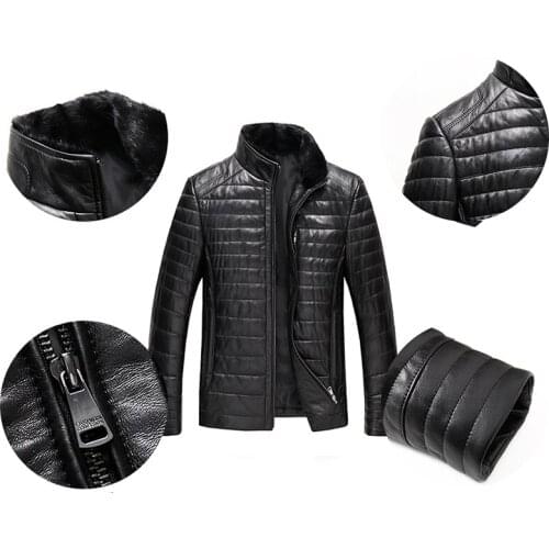 Mens Leather Autumn Winter Duck Down Sheepskin Coat Male Real Mink Fur Collar Plus Size 6XL Jacket GYG13104 LWL