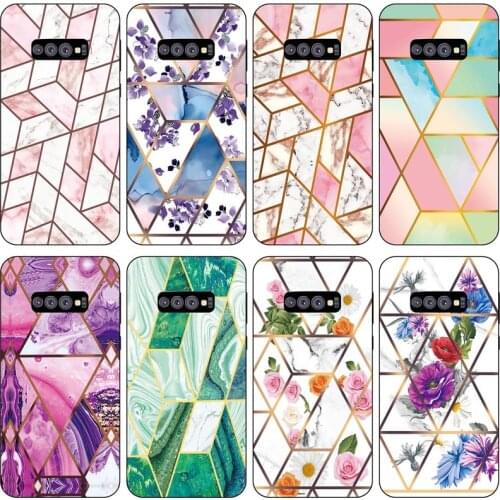 Soft Phone Case For Samsung Galaxy S10 Lite / S10E Funda Glossy Colorful Flower Silicone Phone Back Cover Geometric Marble Shell