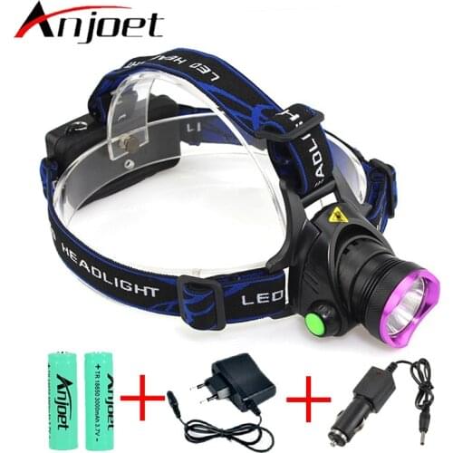 Anjoet 6000 Lumens CREE XM-L XML T6 LED Headlamp Headlight Flashlight Head Lamp Light + 2*18650 battery + charger + Car Charger