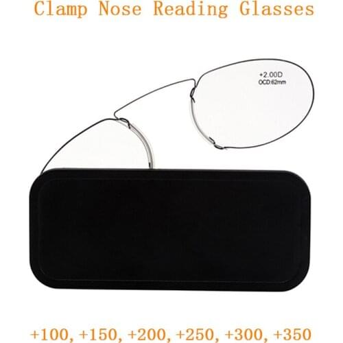 Clamp Nose Rimless Stainless Steel Reading Glasses Magnifier Women Men Clip on Nose lens Send Box +1.0,+1.5,+2.0,+2.5,+3.0,+3.5