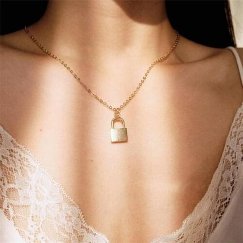 Rock Choker Lock Necklace Layered Chain On The Neck With Lock Punk Jewelry Mujer Key Padlock Pendant Necklace For Women Gift