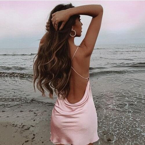 Ardm Sexy Backless Pile Collar Mini Dresses Women 2021 With Lining Soft Slip Dress Back Cross Thin Straps Summer Dress Vestidos