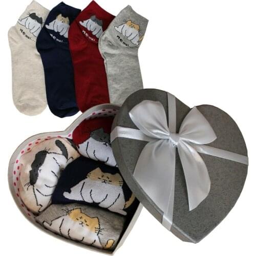 Gift Box Heart Shape Socks Fat Cat Lovers Cat Kittens Ideas Gifts