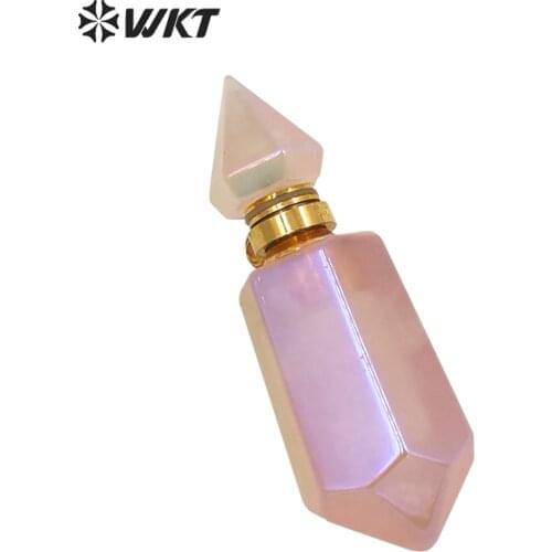 WT-P1650 Amazing double point pink Aura stone perfume bottle pendant long spirit quartz stone necklace pendant for girl friend
