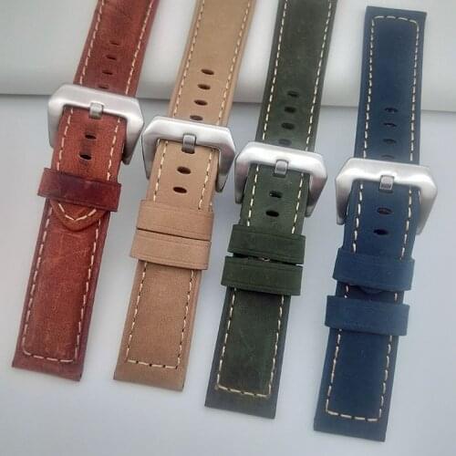 24mm Red Blue Green Brown Retro Italian Cow Crazy Horse Watchband Mens Watch band For Panerai Strap Accessories