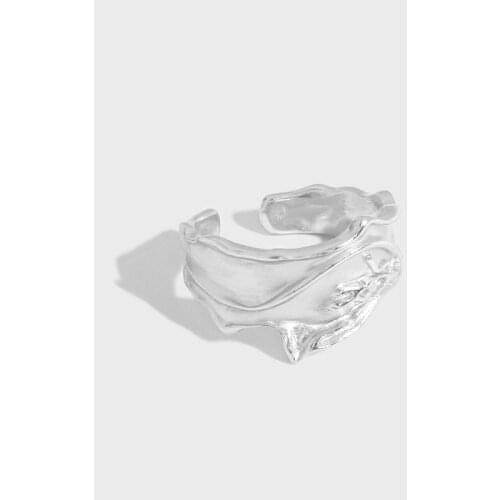 SHANICE S925 Sterling Silver Open Ring Irregular folds Big Rings for Women Party Wedding Jewelry Adjustable Wide Ring Party