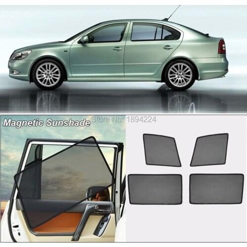 Car Full Side Windows Magnetic Sun Shade UV Protection Ray Blocking Mesh Visor For Skoda Octavia 2008-2014