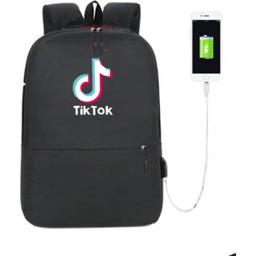 TIK TOK Backpack USB Charge Cool Male Women Daypack Backpack Tik tok Teenagers School Bags