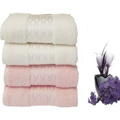 Turkish Pure %100 Cotton 4 Pcs 50x90 Cm Super Absorbent Towel Set Soft 2021 White And Pink - East West Home Textile