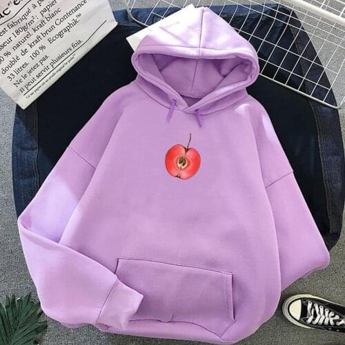 Creative Half Apple Graphics Print Crop Hoodies Sweatshirts Literary Kawaii Pullover Harajuku Ariana Grande Punk Treetwear Warm