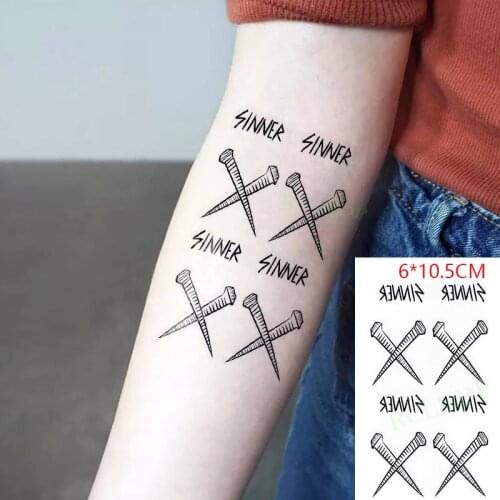 Waterproof Temporary Tattoo Sticker Nails Letter "sinner" Body Art Flash Tattoo Fake Tattoo for Women Men