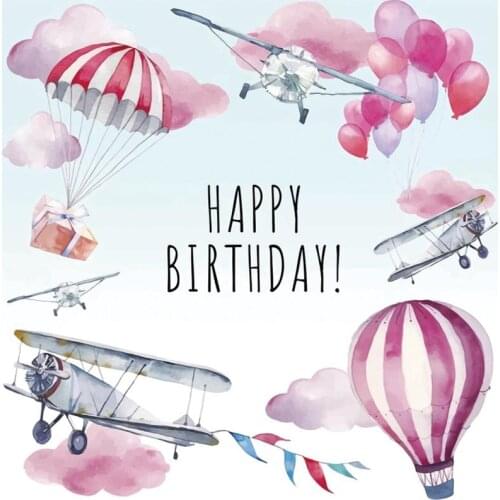 Hot Air Balloons Gift Parachute Plane Happy Birthday Photo Background Newborn Baby Shower Kids Portrait Photography Backdrops