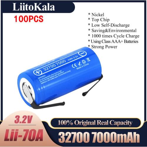 6pcs LiitoKala lii-70A 32700 lifepo4 cell 7000mah 3.2V LiFePO4 rechargeable battery with flat top for flashlight 32700 battery