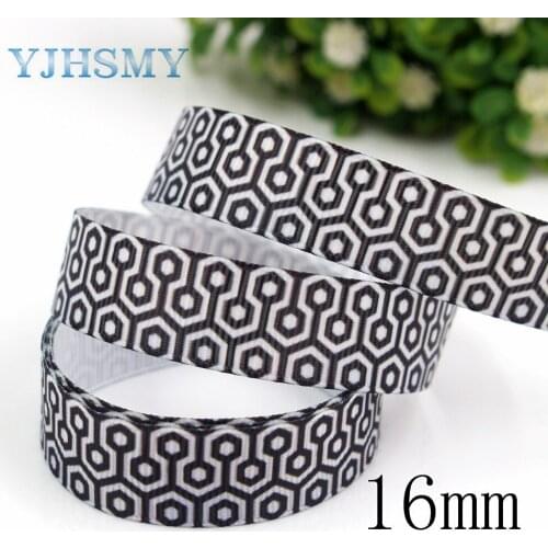 YJHSMY G-18613-464 ,16 mm 10 yards geometry Ribbons Thermal transfer Printed grosgrain Wedding Accessories DIY handwork material