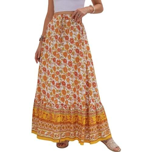 Split Skirt Summer Womens Urban Casual Clothing High-Waist Printed Breasted Long Skirt 2021 New European American Loose Skirt
