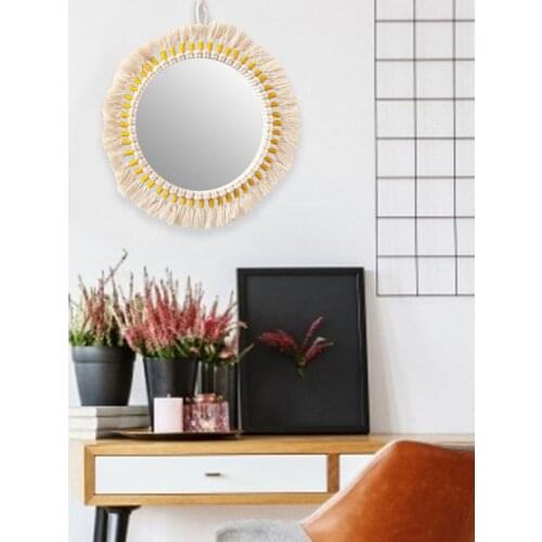 Macrame Mirror Wall Art Hanging Mirrors Wall Hanging Decorative Mirrors Home Makeup Use Farmhouse Decor Makeup Mirror For Hotel