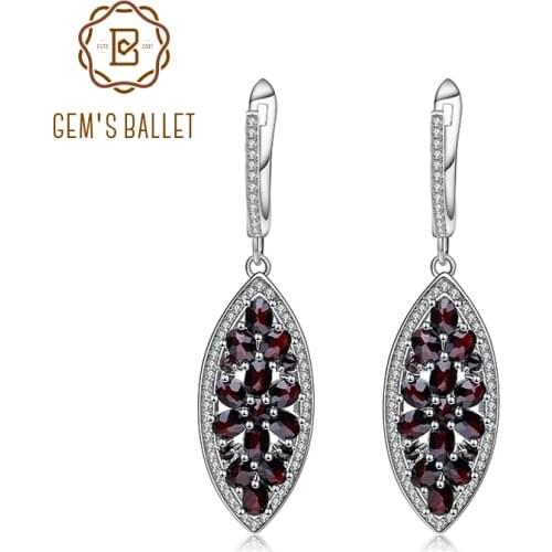 GEMS BALLET Marquise 6.90Ct Natural Black Garnet Drop Earrings 925 Sterling Silver Fine Jewelry For Women Drop Shipping