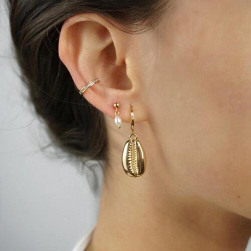 Gold filled sea shell dangle earring summer beach gift for girl women cute lovely fashion charming jewelry
