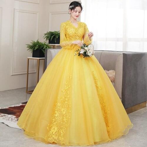 Vestidos 2020 The Party Prom Formal Quinceanera Dresses V-neck Long Sleeve Ball Gown Luxury Embroidery Beaded Quinceanera Dress