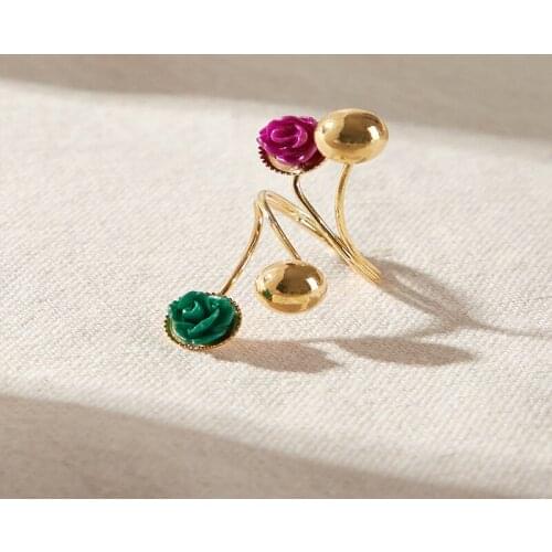 Rose Ring fashion alloy gold bean ceramic flower spring ring womens jewelry