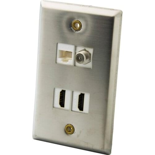 Stainless Steel Wall Plate With 2 X HDMI, 1 X F Head, 1 X CAT6 RJ45 Support DIY