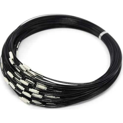 100pcs 1mm Steel Wire Necklace Cord for DIY Jewelry Making Necklace Finding with Brass Screw Clasp 17.5" Clasp: 12x4mm